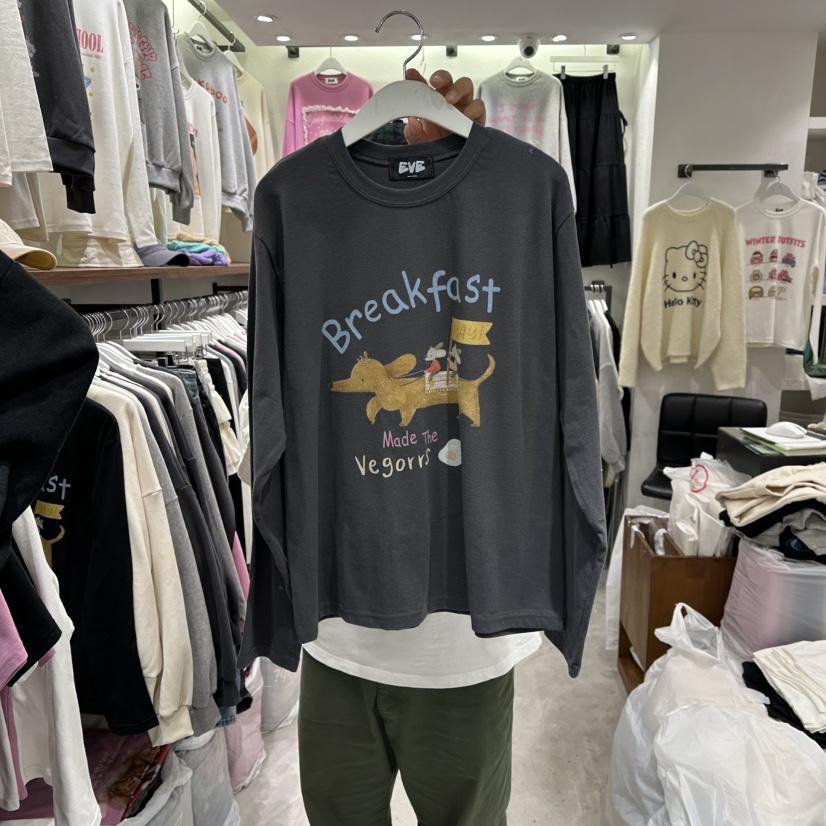 EVE韓國代購㊣女士新品25秋冬時尚人氣職業真品推薦長袖T恤EVE長袖T恤圖色2