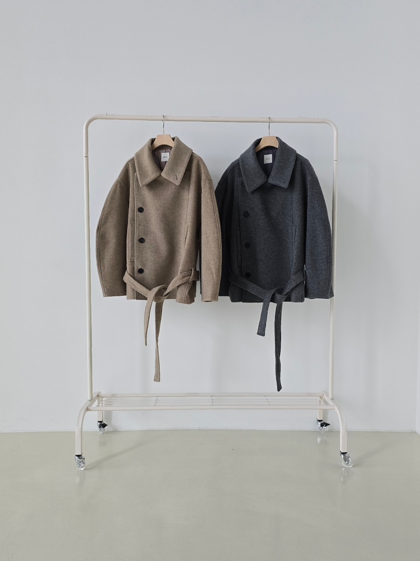 J SHOP韓國直郵㊣女士新品時尚真品人氣休閑短款大衣含腰帶J_SHOP短款大衣