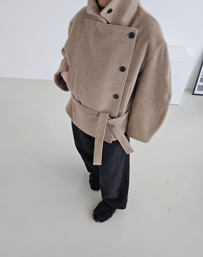 J SHOP韓國直郵㊣女士新品時尚真品人氣休閑短款大衣含腰帶J_SHOP短款大衣