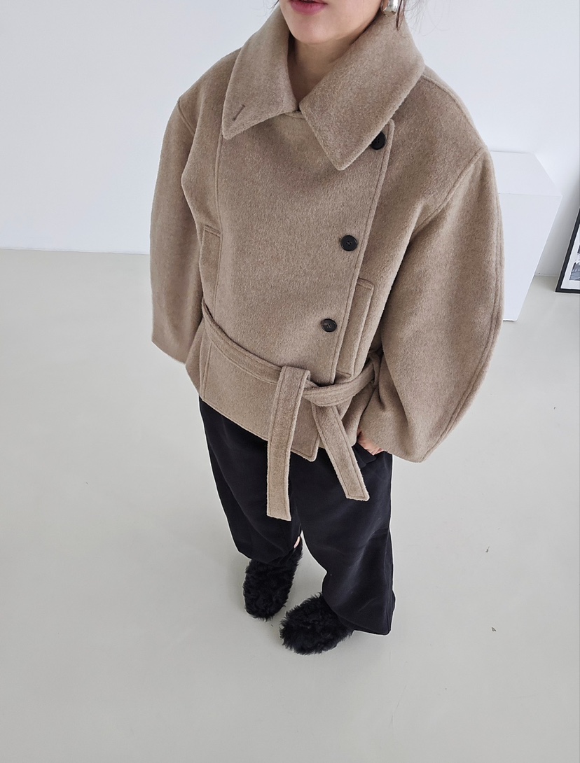 J SHOP韓國直郵㊣女士新品時尚真品人氣休閑短款大衣含腰帶J_SHOP短款大衣