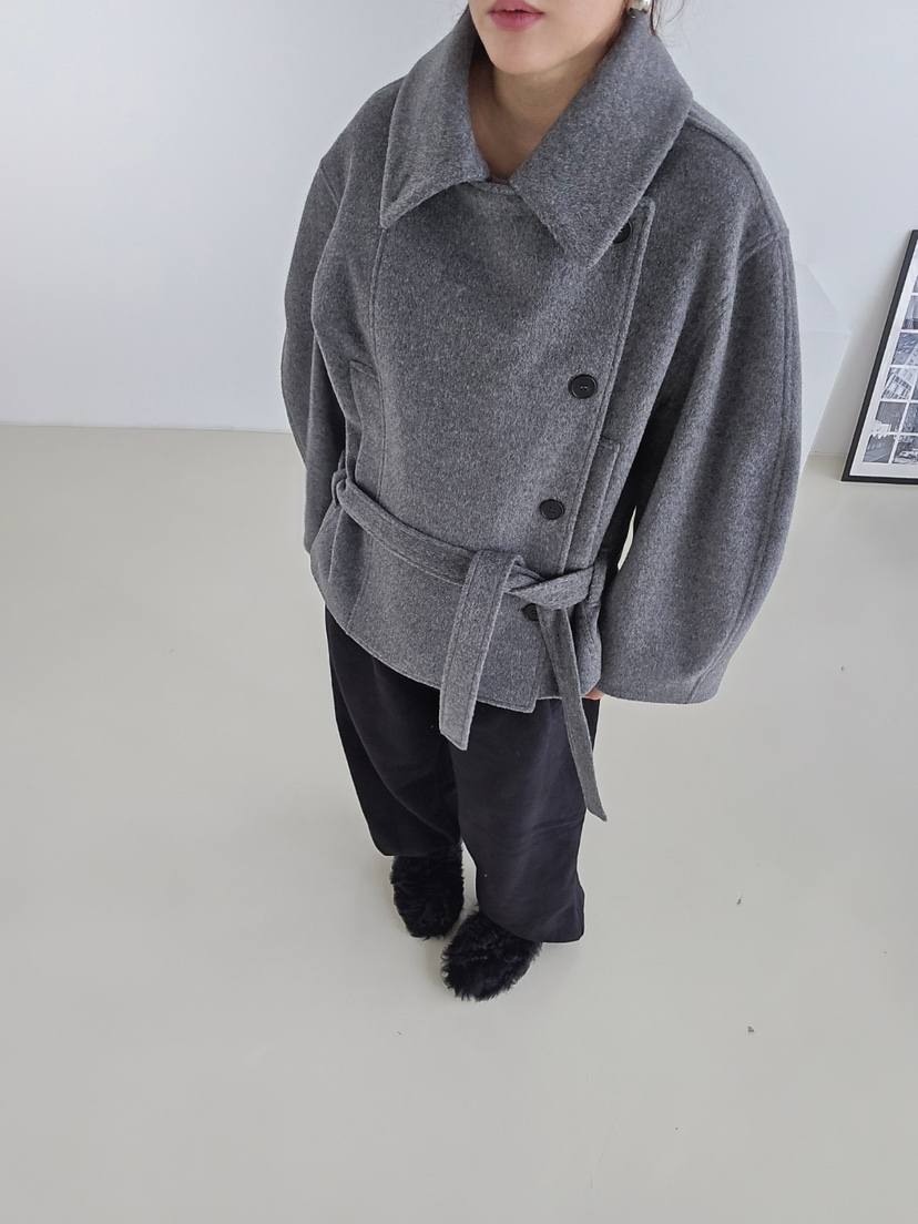 J SHOP韓國直郵㊣女士新品時尚真品人氣休閑短款大衣含腰帶J_SHOP短款大衣