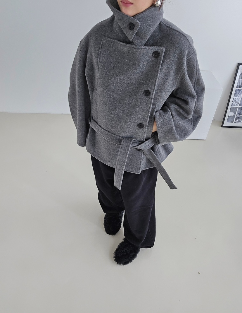 J SHOP韓國直郵㊣女士新品時尚真品人氣休閑短款大衣含腰帶J_SHOP短款大衣