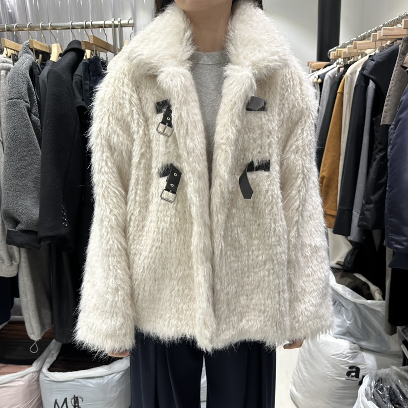 GREEK東大門㊣代購女裝新款推薦25秋冬熱賣中長款大衣毛皮皮革GREEK中長款大衣圖色1