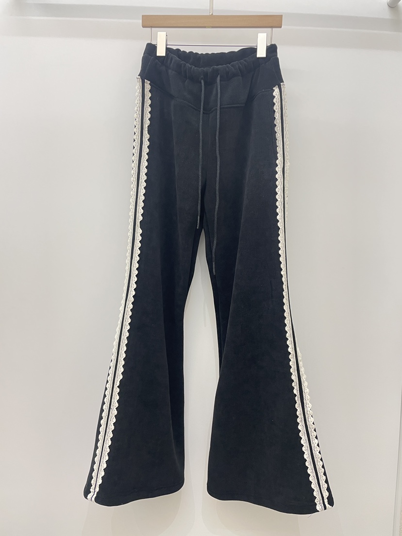 NYLON韓國代購㊣女士新款時尚推薦熱賣25秋冬休閑褲喇叭蕾絲NYLON休閑褲圖色2