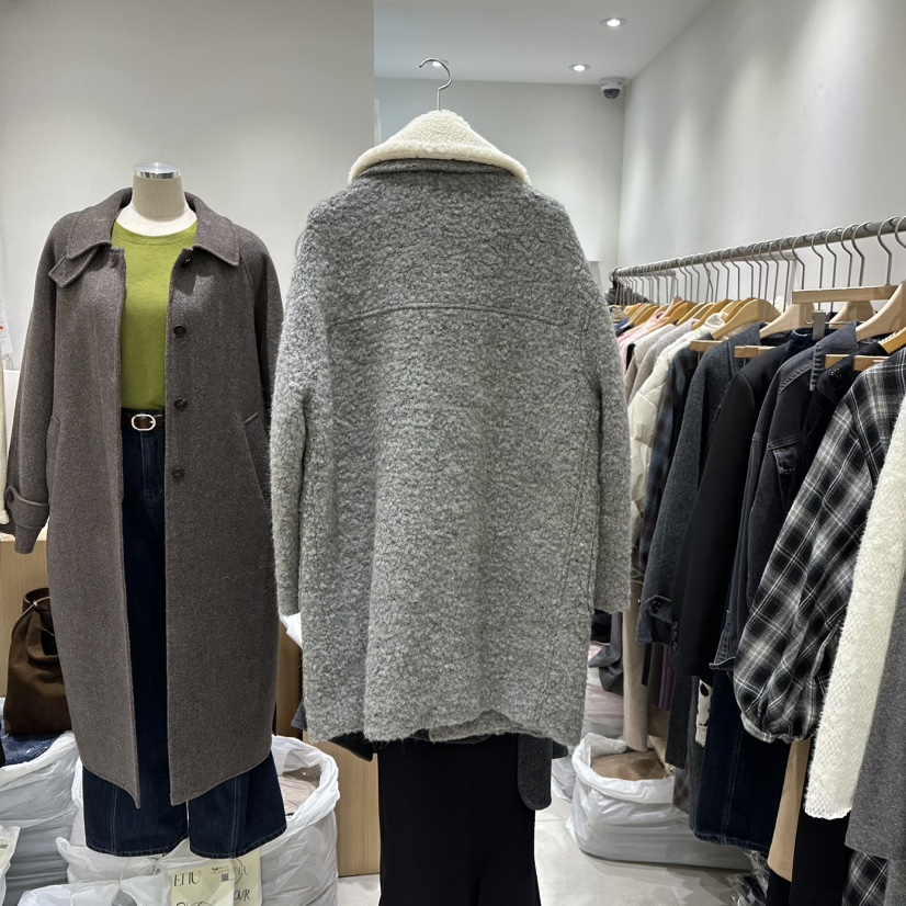 EN.U東大門㊣直郵女裝新品時尚中長款大衣毛領可拆可拆卸羊毛雙層EN.U中長款大衣