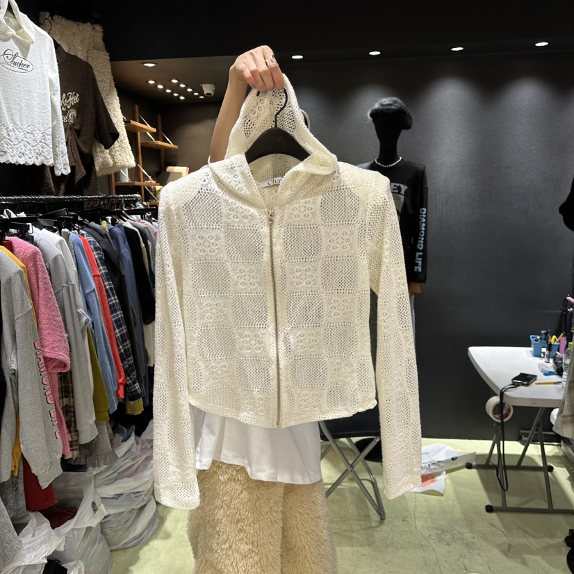 CHAVI東大門㊣代購女士新品休閑時尚真品職業針織衫連帽拉鏈衫CHAVI針織衫圖色1