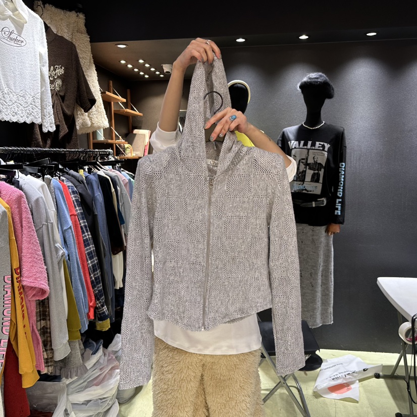 CHAVI東大門㊣代購女士新品休閑時尚真品職業針織衫連帽拉鏈衫CHAVI針織衫圖色2