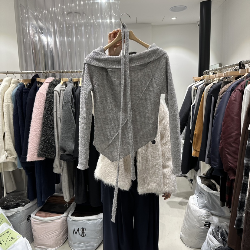 GREEK東大門㊣直郵女士新品推薦時尚真品針織衫安哥拉含脖帶GREEK針織衫圖色1