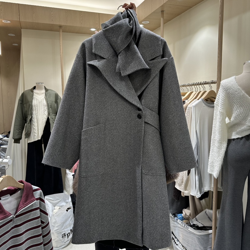 VINTAGE VIBE東大門㊣實拍女士新款25秋冬中長款大衣人字紋含腰帶VINTAGE VIBE中長款大衣圖色2