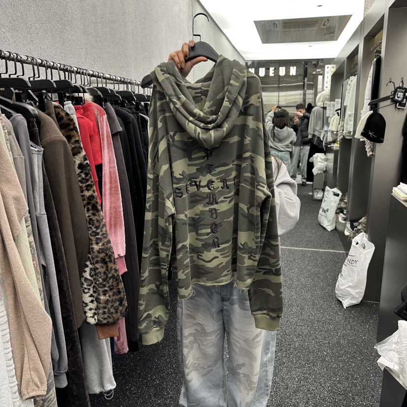 NUEUN韓國代購㊣女士新品休閑職業熱賣人氣時尚衛衣連帽衫迷彩NUEUN/SEEOT衛衣