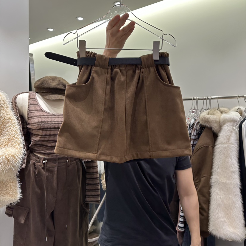 BAIE.38東大門㊣代購女士新款人氣真品25秋冬裙褲含腰帶麂皮BAIE.38裙褲