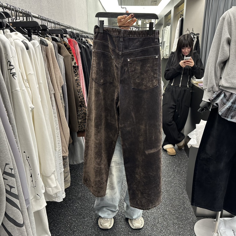 NUEUN東大門㊣實拍女裝新款職業人氣推薦時尚休閑牛仔褲絲絨NUEUN/SEEOT牛仔褲