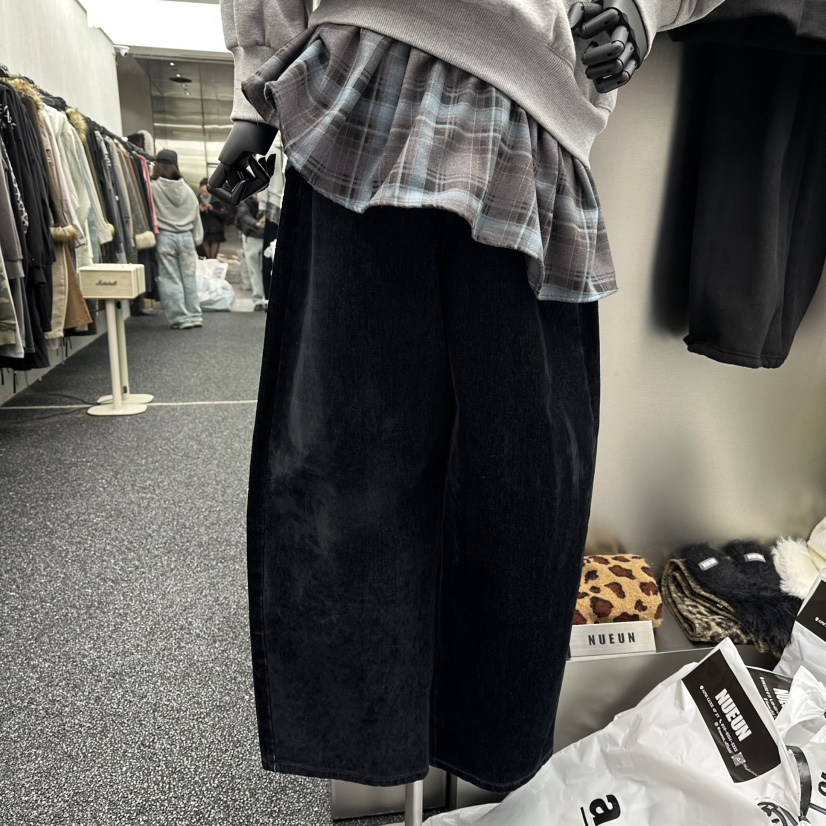 NUEUN東大門㊣實拍女裝新款職業人氣推薦時尚休閑牛仔褲絲絨NUEUN/SEEOT牛仔褲圖色2