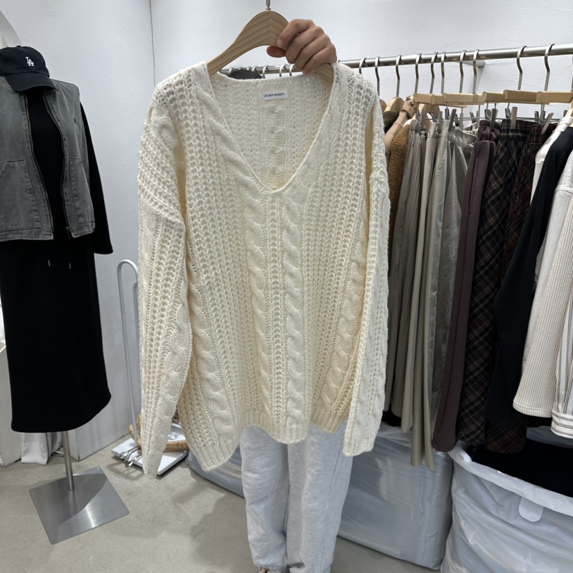 GOLDEN MARKET東大門㊣代購女士新品熱賣推薦25秋冬針織衫V領GOLDEN MARKET針織衫圖色1