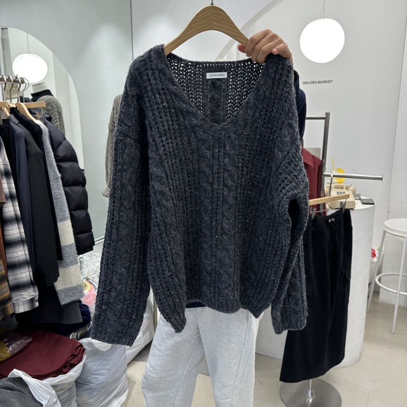 GOLDEN MARKET東大門㊣代購女士新品熱賣推薦25秋冬針織衫V領GOLDEN MARKET針織衫圖色3