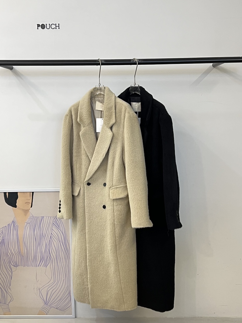 POUCH東大門㊣代購女士新品25秋冬時尚人氣真品中長款大衣羊駝POUCH中長款大衣