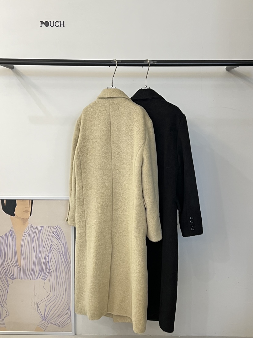 POUCH東大門㊣代購女士新品25秋冬時尚人氣真品中長款大衣羊駝POUCH中長款大衣
