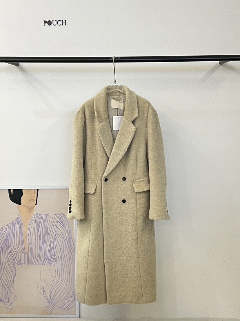 POUCH東大門㊣代購女士新品25秋冬時尚人氣真品中長款大衣羊駝POUCH中長款大衣圖色1