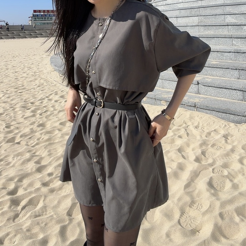 PALETTE-Q韓國代購㊣女士新品人氣休閑時尚推薦連衣裙含腰帶PALETTE連衣裙