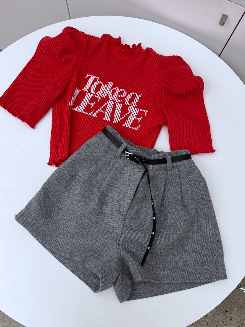 AB東大門㊣直郵女士新款25秋冬熱賣時尚短褲含腰帶羊毛套裝AB短褲