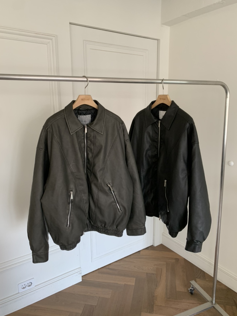 BETONE韓國直郵㊣女裝新品真品時尚25秋冬人氣夾克皮革絎縫BETONE夾克