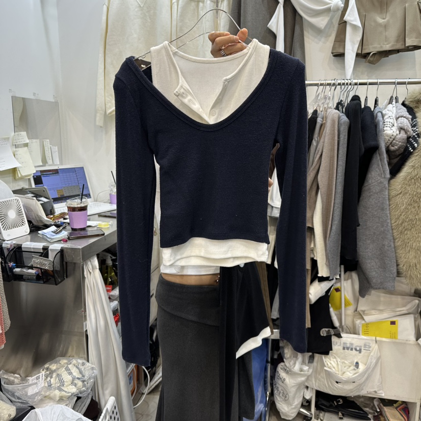 BILLION-L東大門㊣代購女士新品推薦休閑人氣職業時尚長袖T恤BILLION-L長袖T恤圖色3深藍色