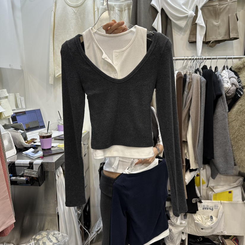 BILLION-L東大門㊣代購女士新品推薦休閑人氣職業時尚長袖T恤BILLION-L長袖T恤圖色4深灰色