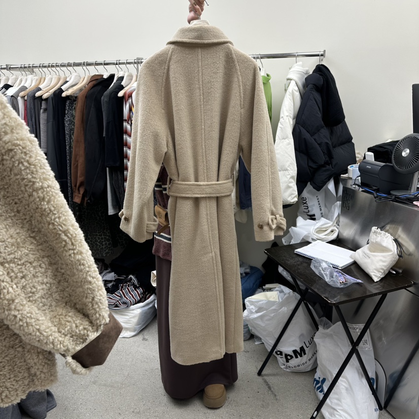 AMOEBA東大門㊣代購女士新品推薦人氣時尚中長款大衣含腰帶AMOEBA中長款大衣