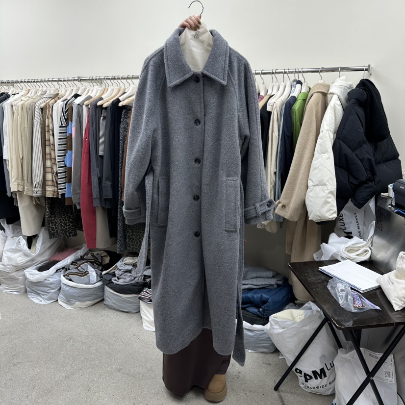 AMOEBA東大門㊣代購女士新品推薦人氣時尚中長款大衣含腰帶AMOEBA中長款大衣圖色1