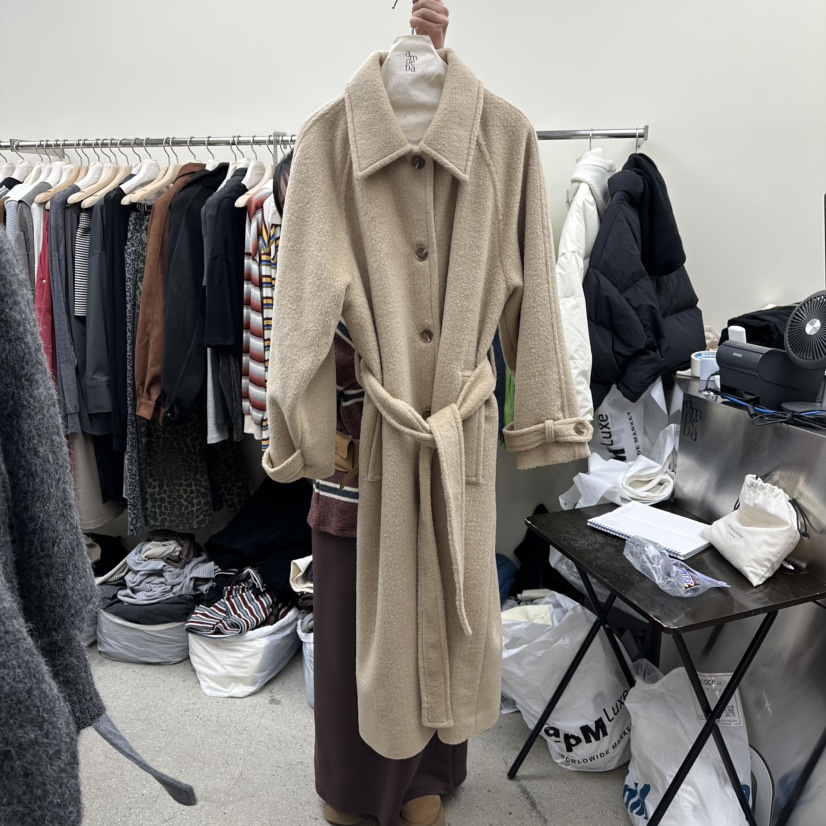 AMOEBA東大門㊣代購女士新品推薦人氣時尚中長款大衣含腰帶AMOEBA中長款大衣圖色2