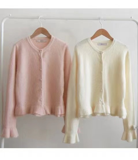 AGAIN US東大門㊣直郵女士新款人氣時尚推薦針織衫荷葉邊開衫AGAIN US針織衫