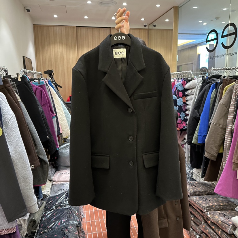 E/E/E東大門㊣代購女士新品人氣推薦時尚25秋冬短款大衣羊毛E/E/E短款大衣圖色2