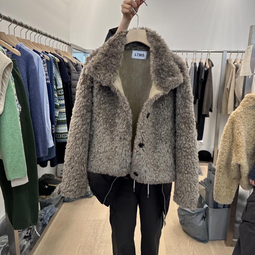 LTMS韓國代購㊣女士新款時尚職業熱賣25秋冬休閑短款大衣皮草LTMS短款大衣圖色2