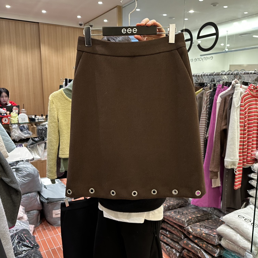 E/E/E東大門㊣代購女裝新款時尚25秋冬推薦半身裙中短裙羊毛E/E/E半身裙/中短裙圖色1