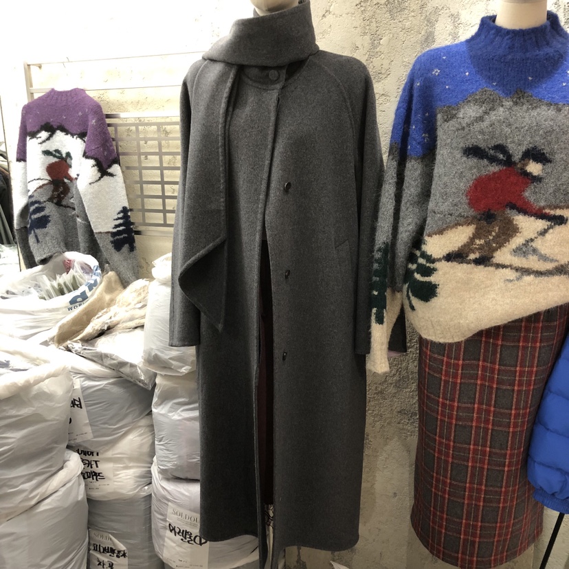 SOLD OUT東大門㊣直郵女裝新款人氣熱賣中長款大衣含圍巾手工SOLD OUT中長款大衣圖色2