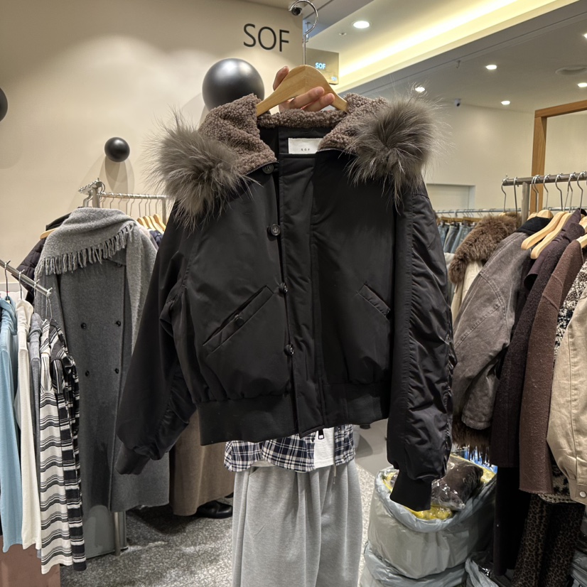 SOF東大門㊣直郵女士新款推薦熱賣人氣休閑短款羽絨服狐貍絨SOF短款羽絨服圖色2黑色