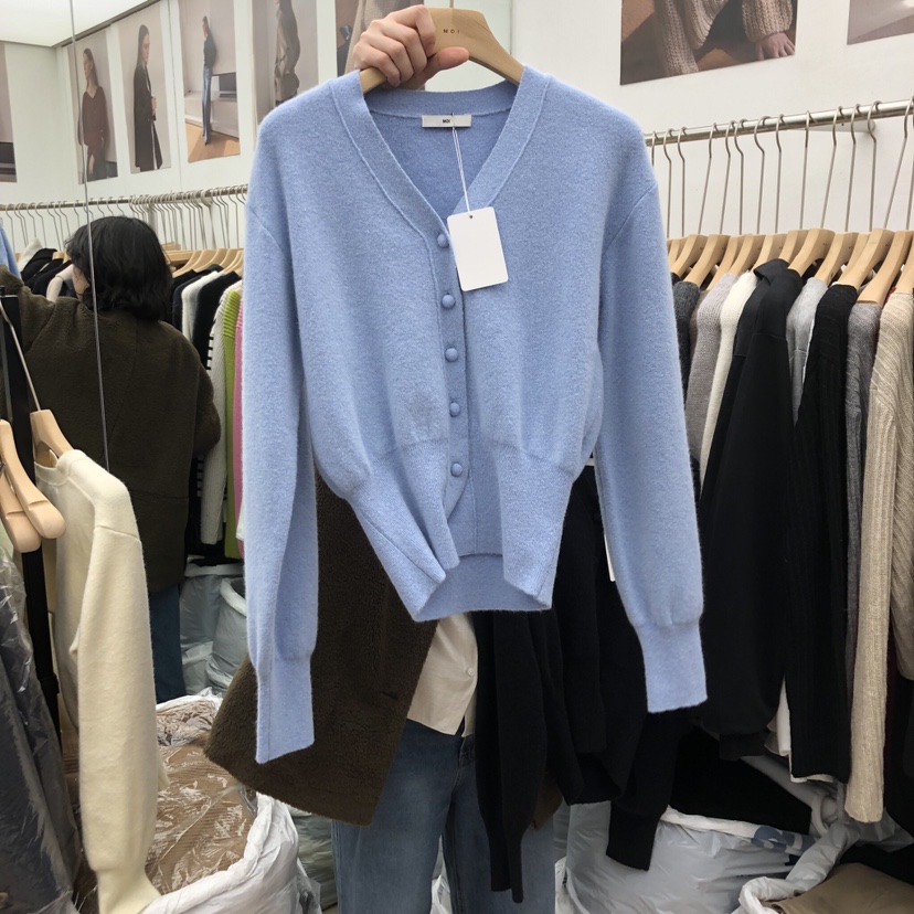 MOI-A韓國直郵㊣女裝新品休閑時尚熱賣針織衫羊絨開衫燈籠MOI-A針織衫圖色2