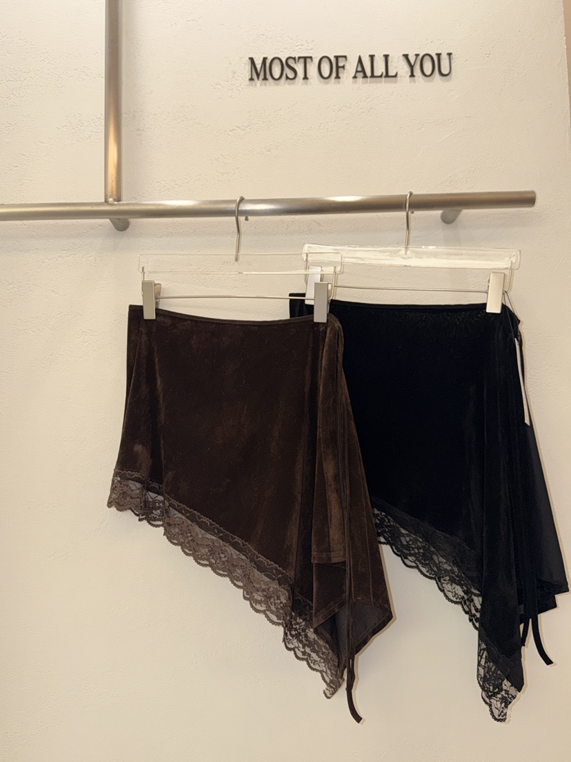 MOST OF ALL U東大門㊣代購女士新品休閑短裙天鵝絨蕾絲MOST OF ALL U短裙