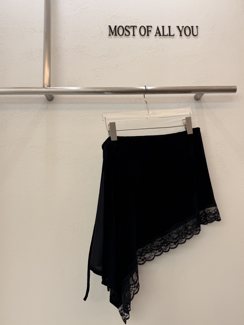 MOST OF ALL U東大門㊣代購女士新品休閑短裙天鵝絨蕾絲MOST OF ALL U短裙