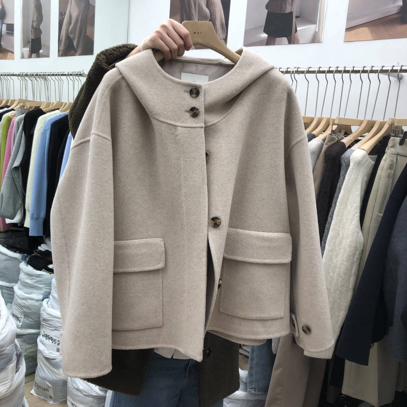 MOI-A韓國代購㊣女士新品休閑熱賣推薦時尚人氣短款大衣兜帽MOI-A短款大衣圖色1