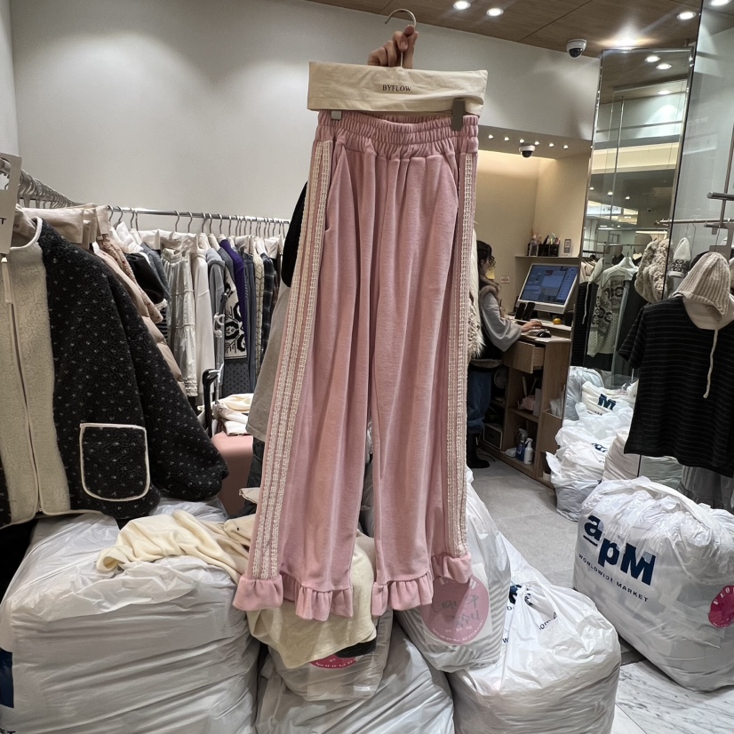 BY FLOW韓國代購㊣女士新品推薦熱賣職業休閑褲天鵝絨荷葉邊BY FLOW休閑褲圖色2