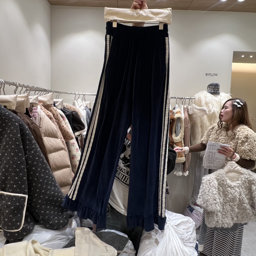 BY FLOW韓國代購㊣女士新品推薦熱賣職業休閑褲天鵝絨荷葉邊BY FLOW休閑褲圖色3