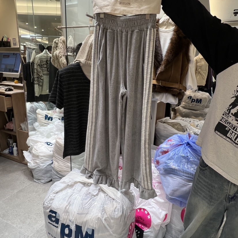 BY FLOW韓國代購㊣女士新品推薦熱賣職業休閑褲天鵝絨荷葉邊BY FLOW休閑褲圖色4