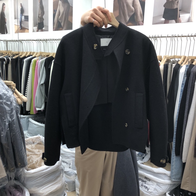 MOI-A韓國代購㊣女裝新款休閑時尚熱賣職業人氣短款大衣高領MOI-A短款大衣圖色2