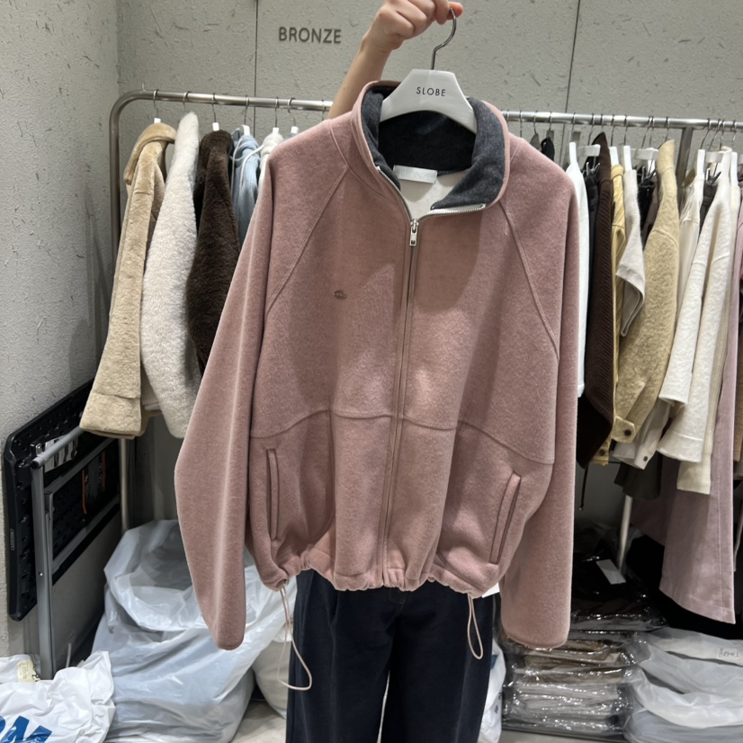BRONZE韓國代購㊣女裝新款人氣時尚職業熱賣夾克拉鏈加絨貂皮BRONZE夾克圖色2