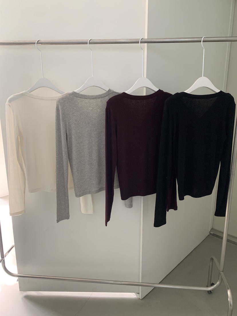 SHOP POSTER韓國代購㊣女裝新款人氣職業熱賣長袖T恤紐扣羅紋SHOP_POSTER長袖T恤