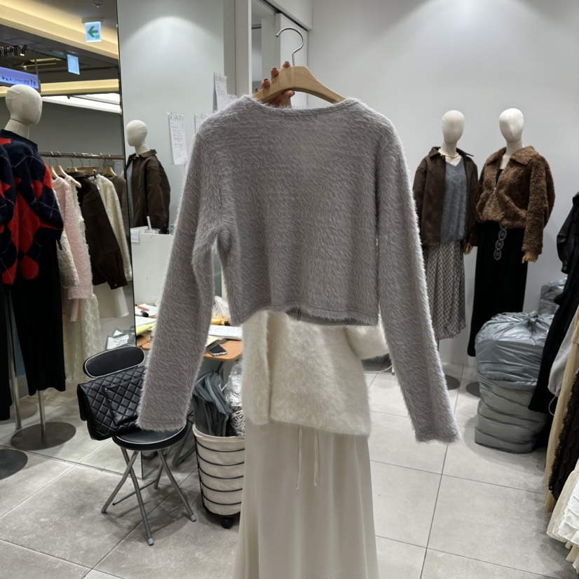 XPARTY韓國代購㊣女士新品人氣25秋冬休閑毛衣安哥拉羊毛開衫XPARTY毛衣