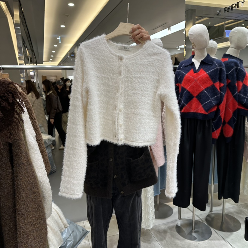 XPARTY韓國代購㊣女士新品人氣25秋冬休閑毛衣安哥拉羊毛開衫XPARTY毛衣圖色1