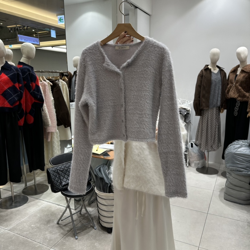 XPARTY韓國代購㊣女士新品人氣25秋冬休閑毛衣安哥拉羊毛開衫XPARTY毛衣圖色2