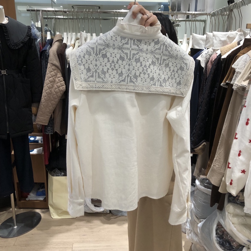 OGI韓國代購㊣女士新品職業推薦人氣時尚25秋冬休閑襯衫蕾絲衫FLat OGI襯衫/蕾絲衫